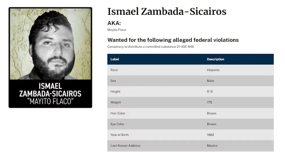 Tras la caída del patriarca, el mando recayó en Ismael Zambada Sicairos, "El Mayito Flaco". DEA.