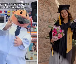 Joven que trabaja como botarga de Dr. Simi se hace viral tras graduarse con honores