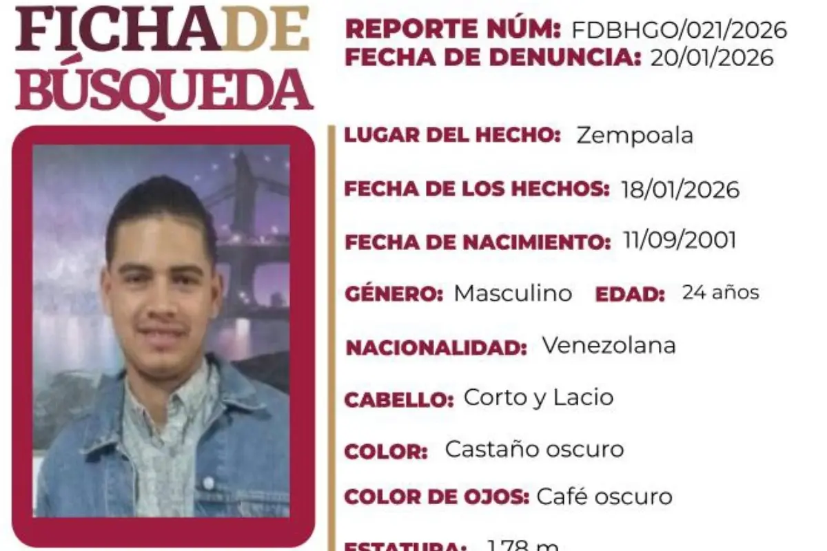  Siete días sin rastro de Yonaiker Ríos, joven venezolano desaparecido en Hidalgo 