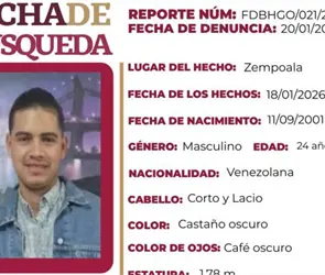 Siete d&iacute;as sin rastro de Yonaiker R&iacute;os, joven venezolano desaparecido en Hidalgo