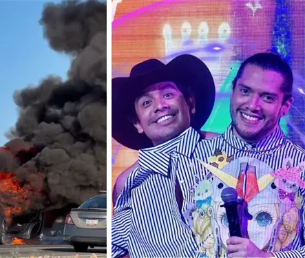 Se incendia camioneta en la que viajaban C&eacute;sar Doroteo y Ricardo Peralta