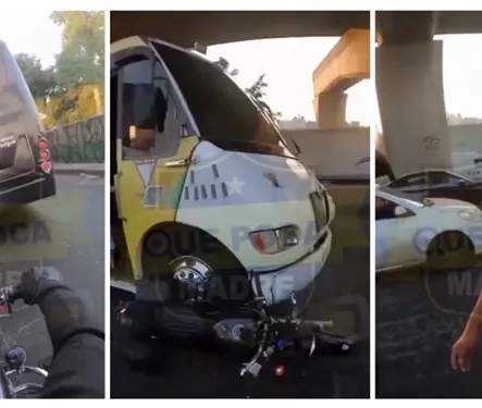 Motociclista graba el momento exacto en que un cami&oacute;n cambia de carril y lo atropella | VIDEO