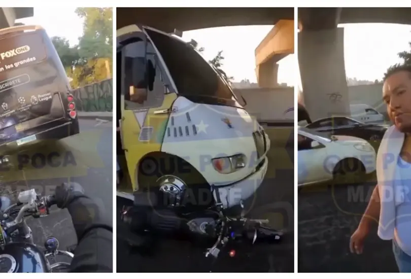 Motociclista graba el momento exacto en que un cami&oacute;n cambia de carril y lo atropella | VIDEO
