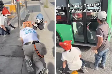 Chofer impide la entrada de un grupo de therians a un camión de Nuevo León Chofer impide la entrada de un grupo de therians a un camión de Nuevo León