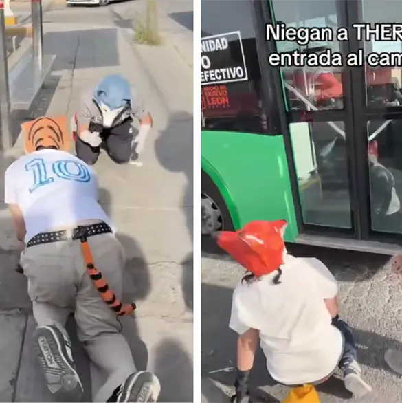 Chofer impide la entrada de un grupo de therians a un camión de Nuevo León Chofer impide la entrada de un grupo de therians a un camión de Nuevo León