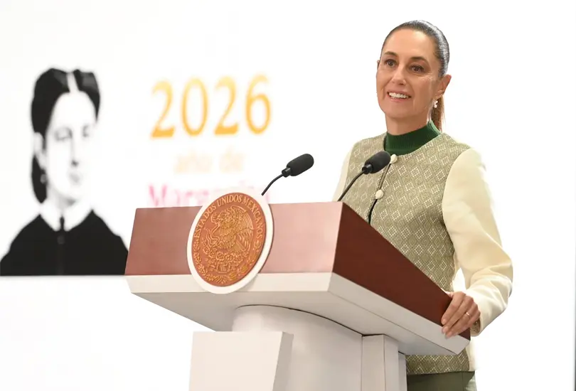 Claudia Sheinbaum en conferencia en Guanajuato.