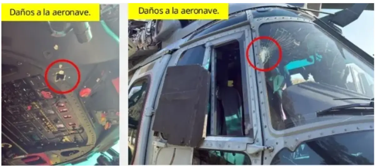 Imágenes sobre los daños a un helicóptero de las autoridades. Especial