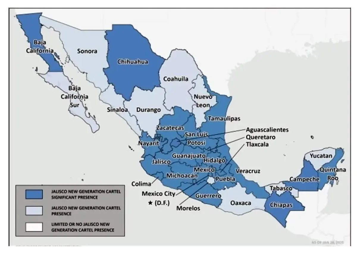 Presencia territorial del CJNG. DEA
