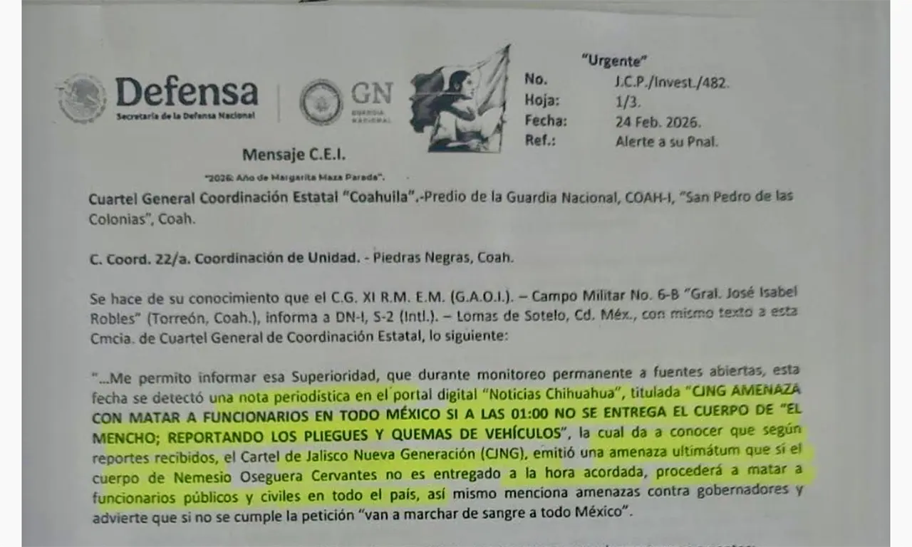  “CJNG amenaza con desatar sangre en México”: filtran supuesto documento tras muerte de “El Mencho” 