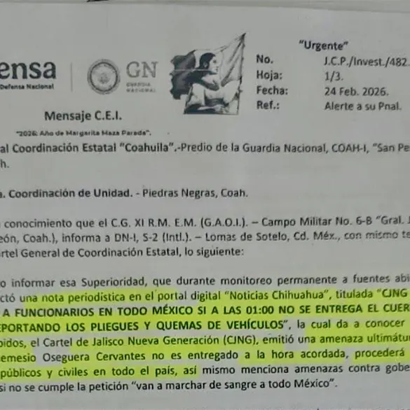 "CJNG amenaza con desatar sangre en M&eacute;xico": filtran supuesto documento tras muerte de "El Mencho"