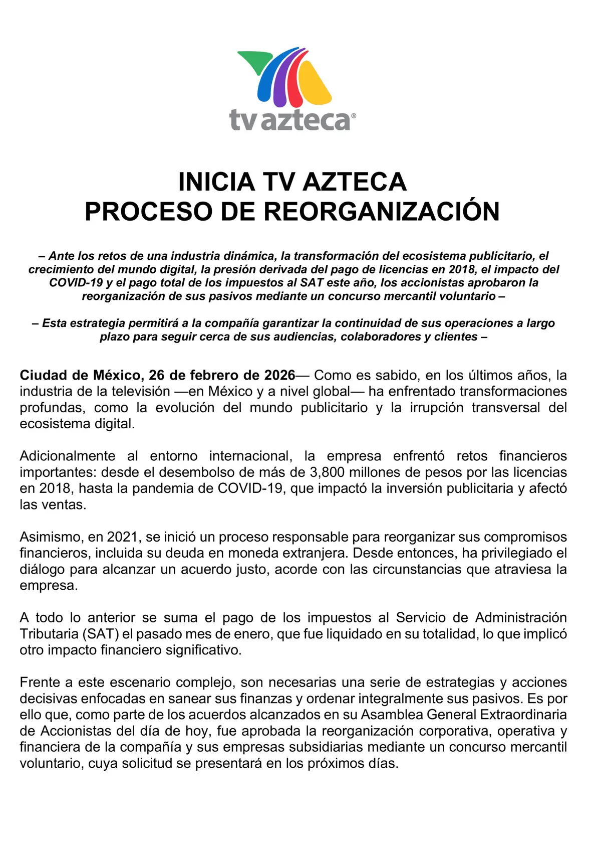 TV Azteca ante escenario financiero complejoE Especial