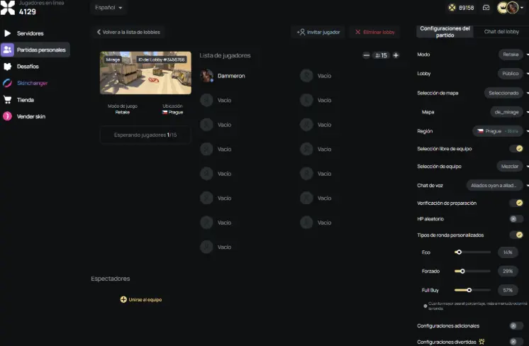 Plataformas como esta te permiten crear partidas personalizadas en CS2. Especial.