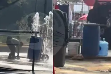 Captan a sujeto usando agua de fuente p&uacute;blica para puesto de tacos en el Centro Hist&oacute;rico de CDMX