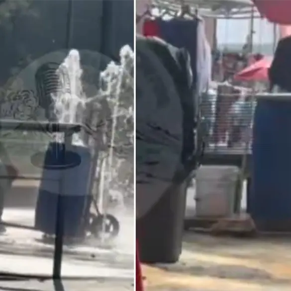 Captan a sujeto usando agua de fuente p&uacute;blica para puesto de tacos en el Centro Hist&oacute;rico de CDMX