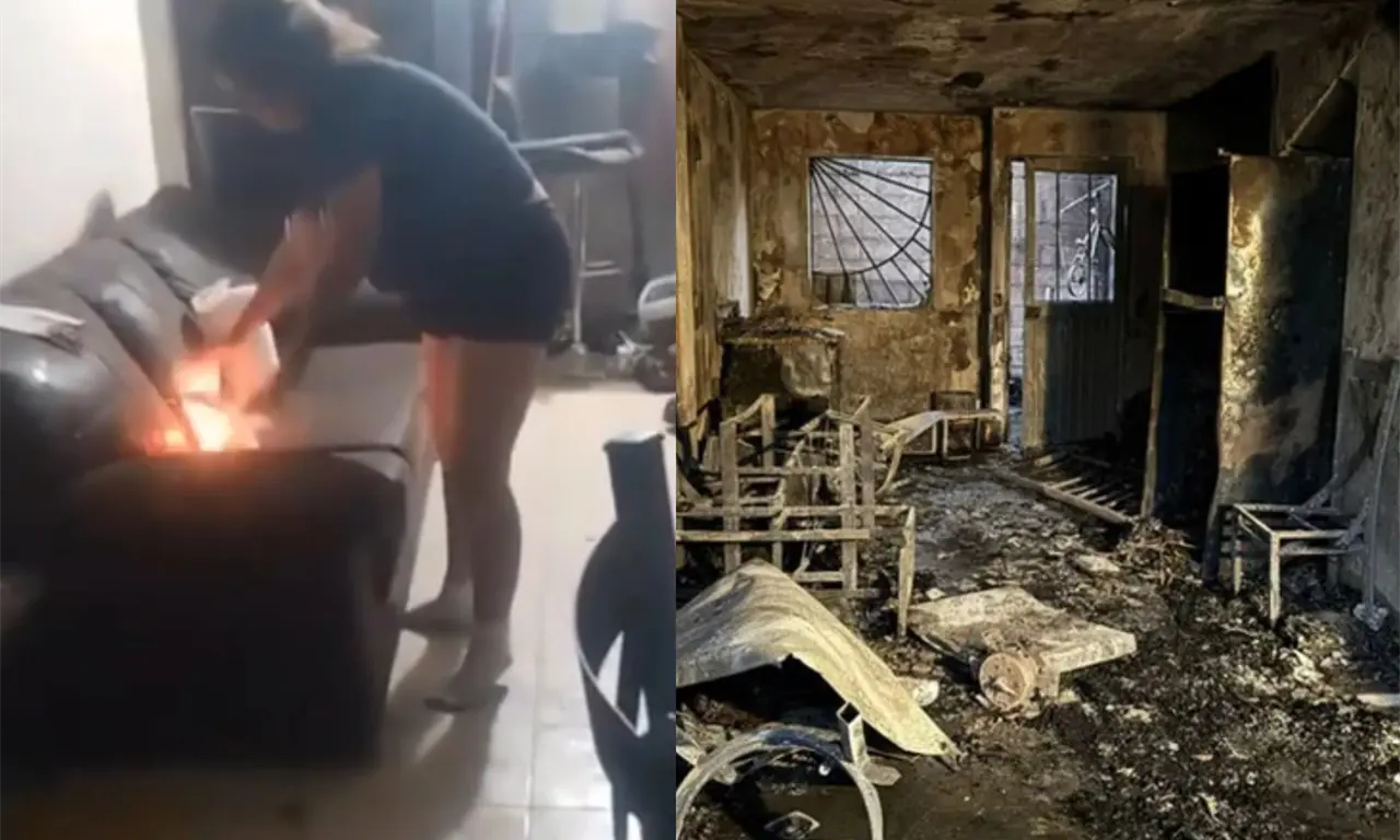  Las llamas se propagaron por la planta baja del domicilio mientras el hombre le suplicaba que apagara el fuego. 