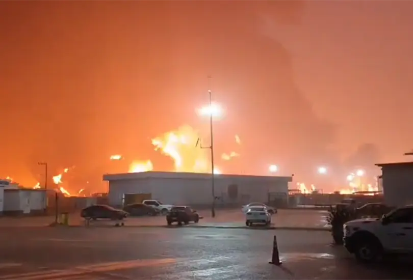 El incendio en la barda perimetral de Dos Bocas.