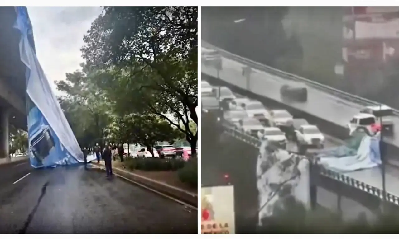  Caos en Periférico Sur: cae lona de espectacular y provoca cierres viales en Tlalpan 