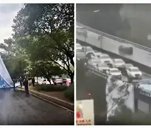 Caos en Perif&eacute;rico Sur: cae lona de espectacular y provoca cierres viales en Tlalpan