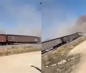 Captan momento exacto del descarrilamiento de tren en Aguascalientes: 24 vagones se salieron de las v&iacute;as