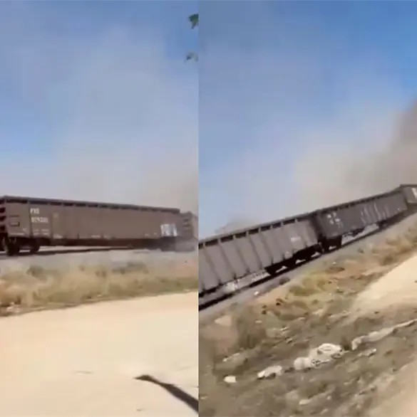 Captan momento exacto del descarrilamiento de tren en Aguascalientes: 24 vagones se salieron de las v&iacute;as