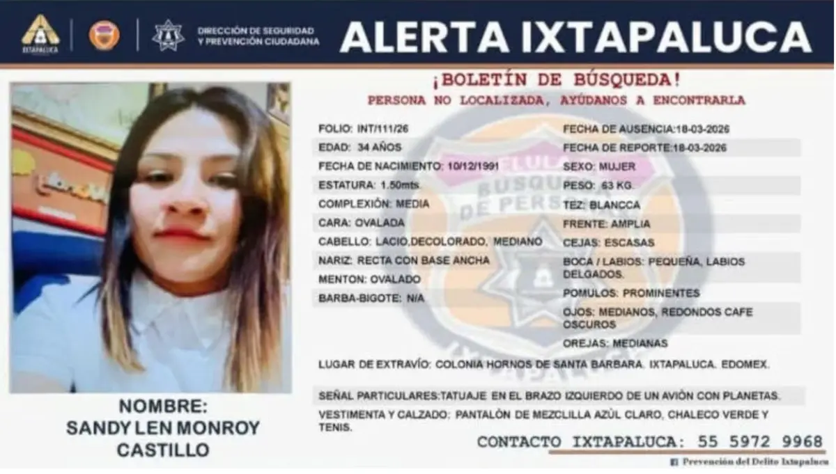  Sandy Monroy fue vista por última vez al salir a comer de un verificentro en Ixtapaluca 