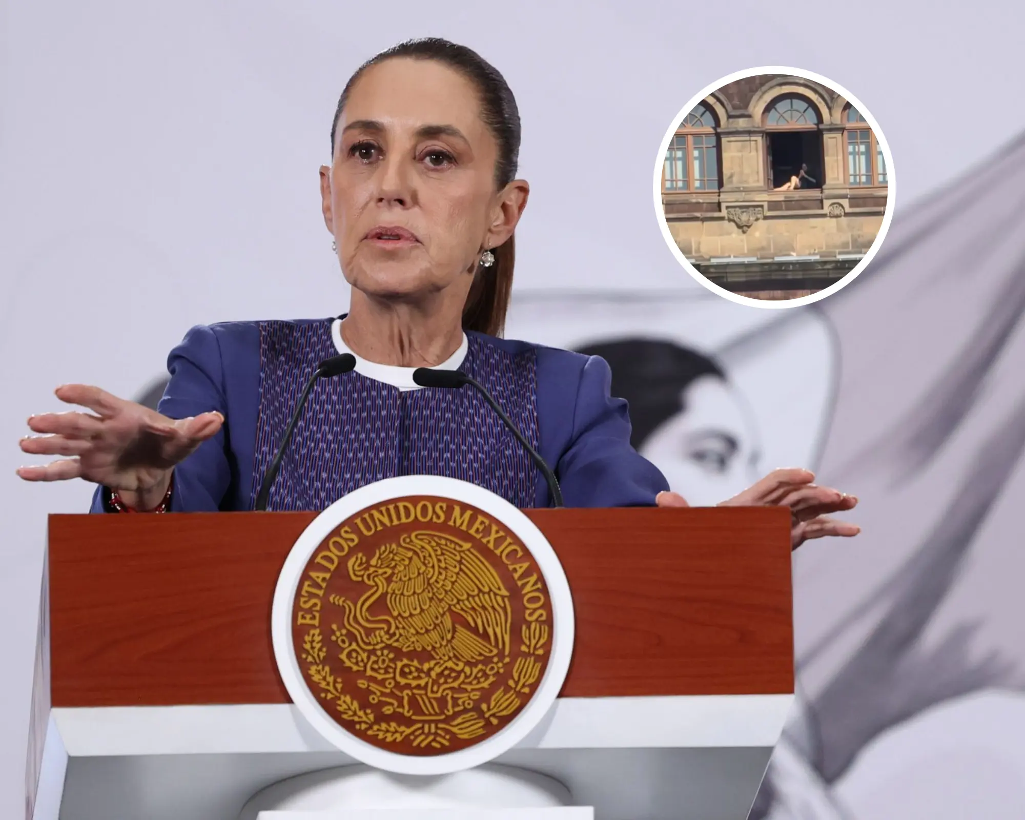 Sheinbaum reaccionó a la escena de la mujer en Palacio Nacional. Especial.