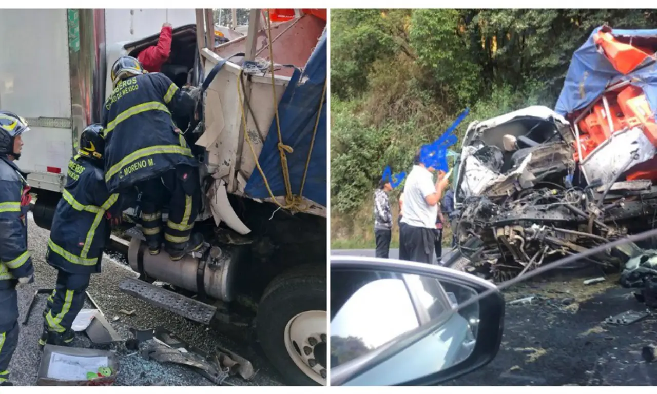  Tragedia en la México-Toluca: choque de camiones deja un muerto y varios heridos 