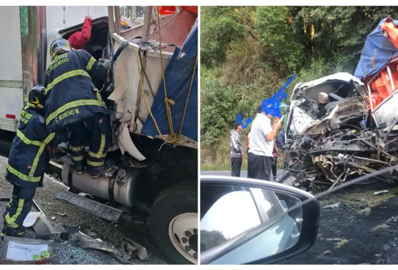Tragedia en la M&eacute;xico-Toluca: choque de camiones deja un muerto y varios heridos