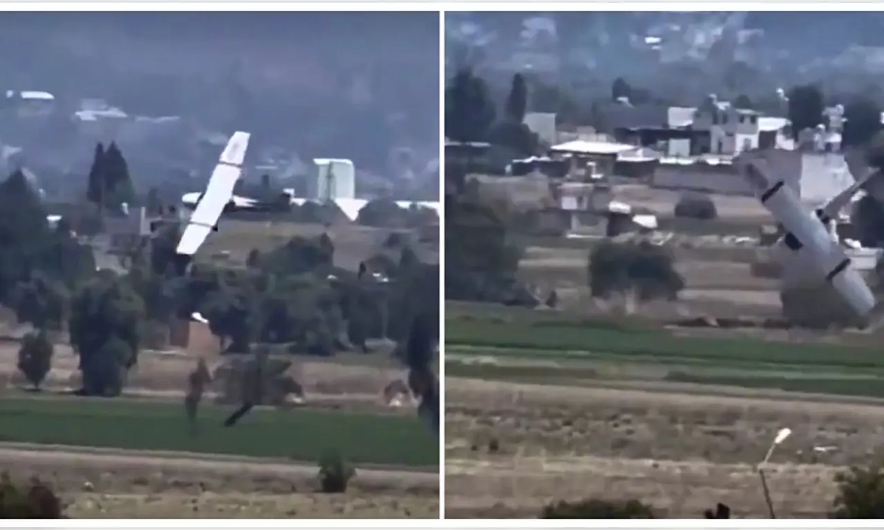  Captan el MOMENTO EXACTO del desplome de avioneta en Huejotzingo, Puebla 