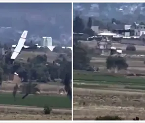 Captan el MOMENTO EXACTO del desplome de avioneta en Huejotzingo, Puebla