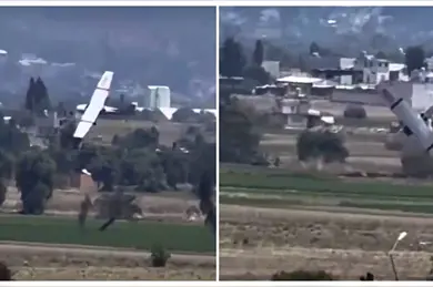 Captan el MOMENTO EXACTO del desplome de avioneta en Huejotzingo, Puebla
