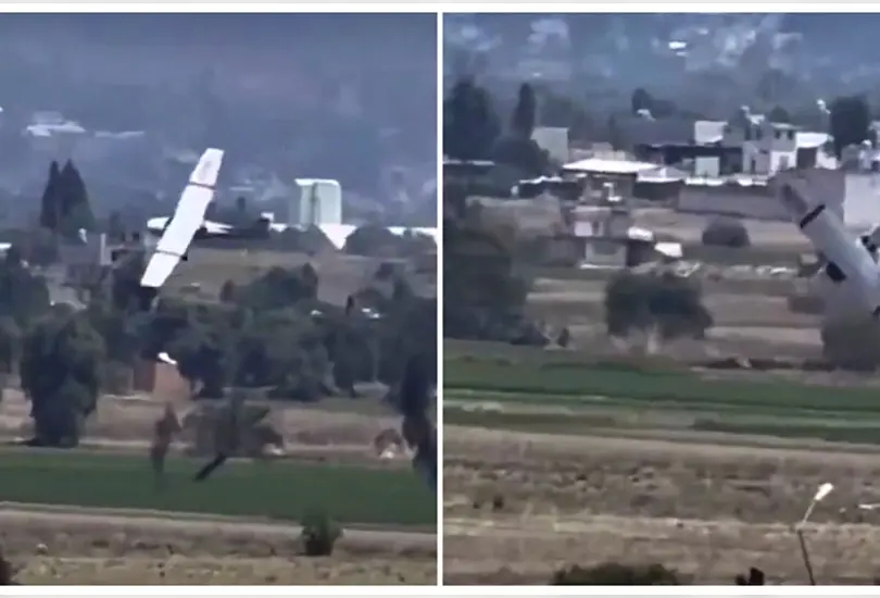 Captan el MOMENTO EXACTO del desplome de avioneta en Huejotzingo, Puebla