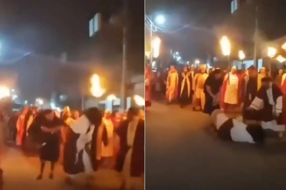  VIDEO: Empujan brutalmente a “Jesús” y termina lesionado en Pasión de Cristo en Xonacatlán 