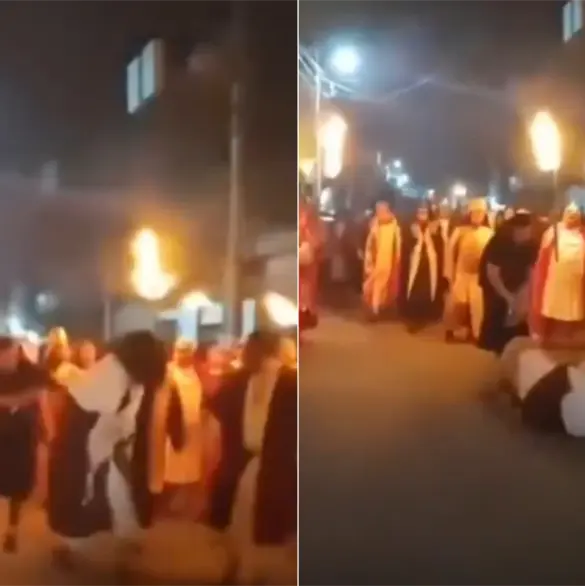 VIDEO: Empujan brutalmente a “Jesús” y termina lesionado en Pasión de Cristo en Xonacatlán