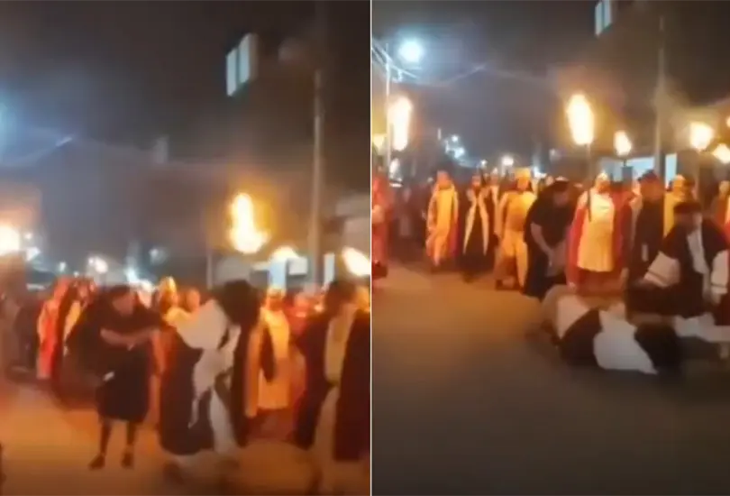 VIDEO: Empujan brutalmente a "Jes&uacute;s" y termina lesionado en Pasi&oacute;n de Cristo en Xonacatl&aacute;n