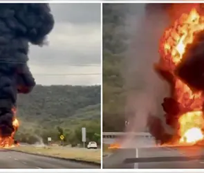 ¡Explosión en la carretera! Pipa con gasolina vuelca y estalla en Montemorelos | VIDEO ¡Explosión en la carretera! Pipa con gasolina vuelca y estalla en Montemorelos | VIDEO