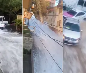 Mega fuga de agua en &Aacute;lvaro Obreg&oacute;n inunda casas, arrastra autos y deja severos da&ntilde;os en Torres de Potrero