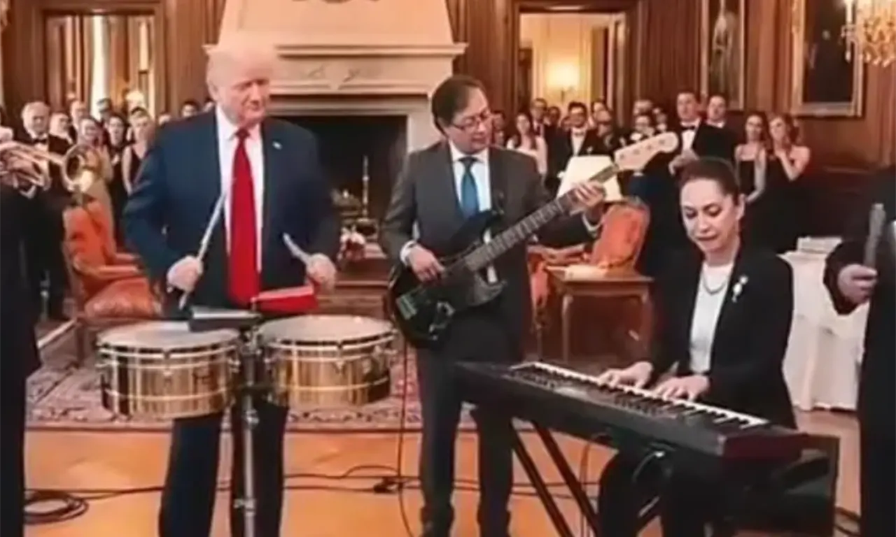  La grabación, de poco más de un minuto, presenta una escena ficticia donde distintos líderes políticos comparten un momento musical. 