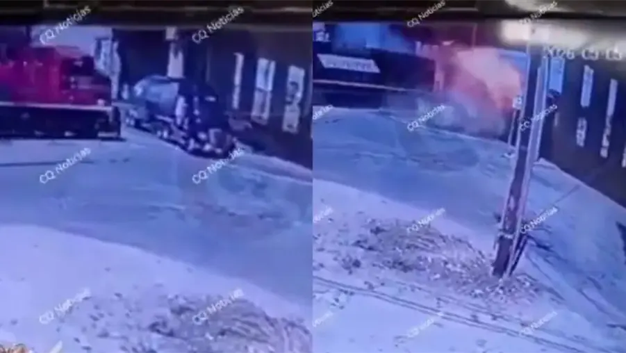 Captan momento exacto en que tren embiste una pipa y provoca fuerte explosi&oacute;n