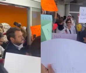 Reciben entre gritos y empujones a "Andy" L&oacute;pez Beltr&aacute;n y Ariadna Montiel previo a marcha de Morena contra Maru Campos