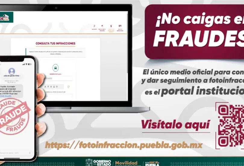 Gobierno de Puebla exhorta a no abrir enlaces sospechosos y consultar solo el portal oficial de fotoinfracciones.