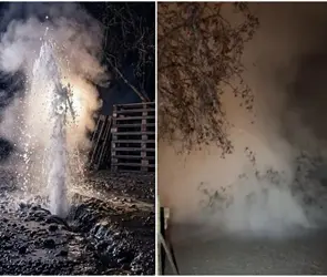 Sorprende aparici&oacute;n de un g&eacute;iser dentro de una casa en Michoac&aacute;n; vecinos grabaron el impactante momento | VIDEO