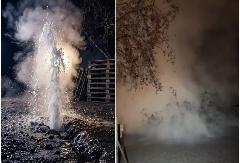 Especialistas investigan la extra&ntilde;a emanaci&oacute;n de agua, lodo y vapor surgida en una vivienda de Michoac&aacute;n.