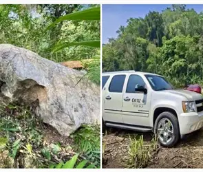 Hombre muere aplastado por roca de m&aacute;s de dos toneladas en Veracruz, habitantes ayudaron a rescatar el cuerpo