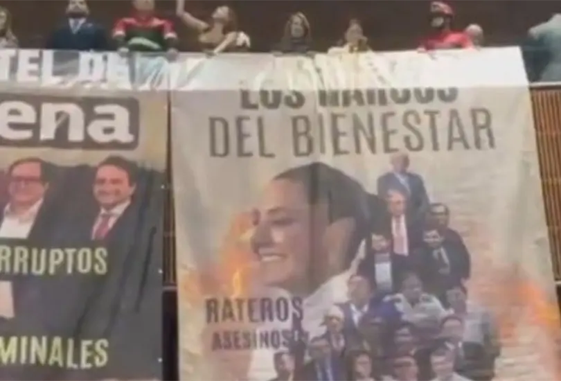 Narcos del Bienestar: PRI desata caos en San Lázaro con mantas contra Morena y Sheinbaum Narcos del Bienestar: PRI desata caos en San Lázaro con mantas contra Morena y Sheinbaum