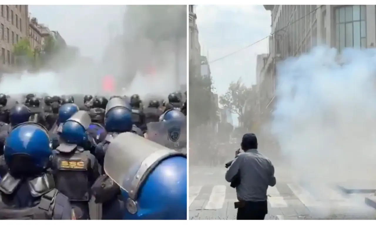  CNTE provoca caos en el Zócalo de CDMX: lanzan petardos e intentan derribar vallas durante protesta 