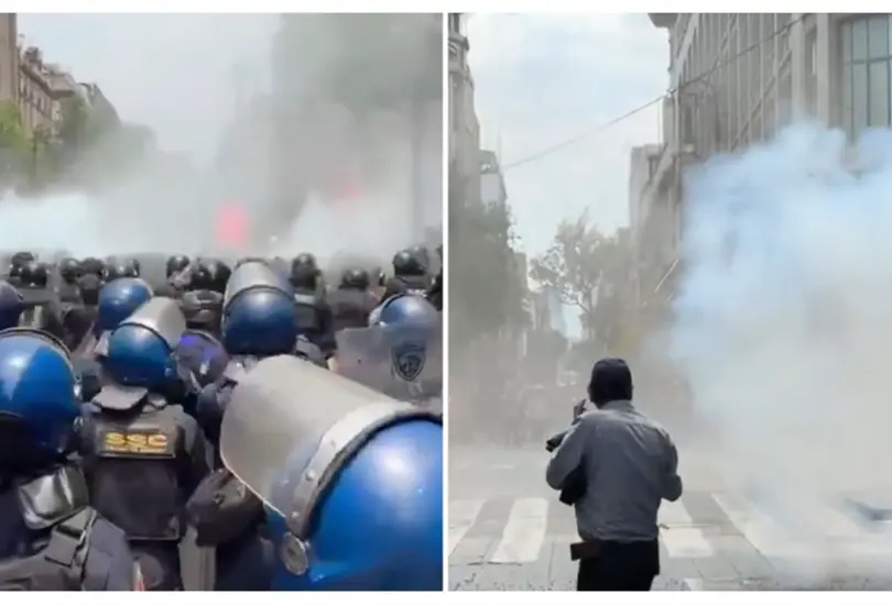 CNTE provoca caos en el Z&oacute;calo de CDMX: lanzan petardos e intentan derribar vallas durante protesta