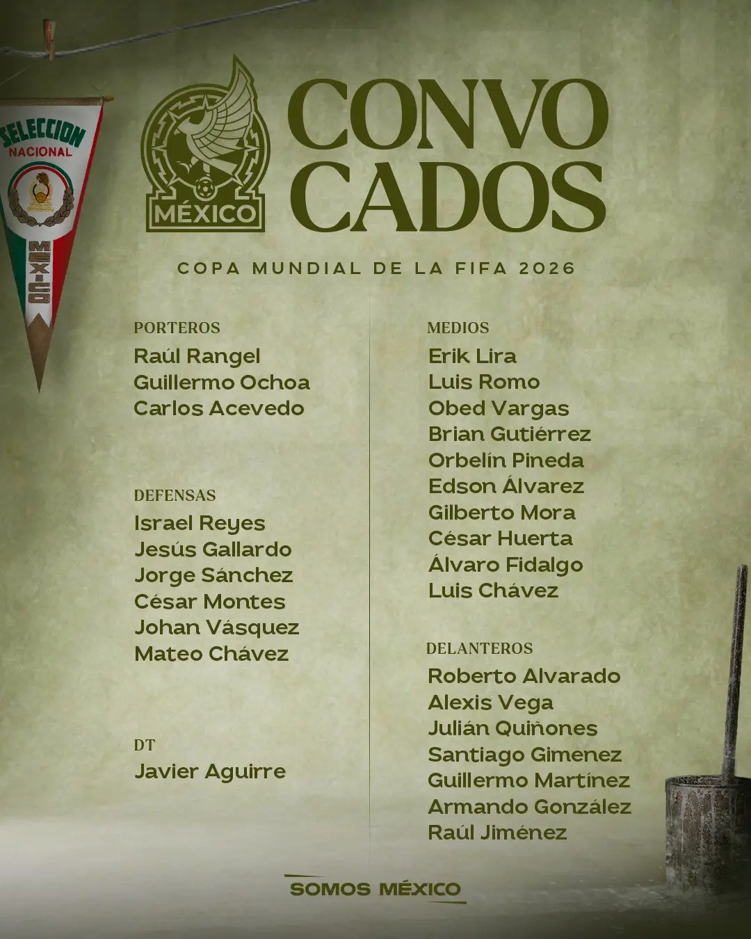 La lista final de convocados para el Mundial 2026. X: @miseleccionmx.