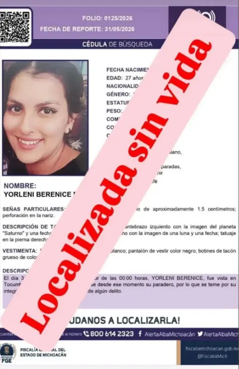 Las autoridades confirmaron que se trataba de Yorleni Barragán. Tras la identificación oficial, la familia fue notificada del hallazgo. X.