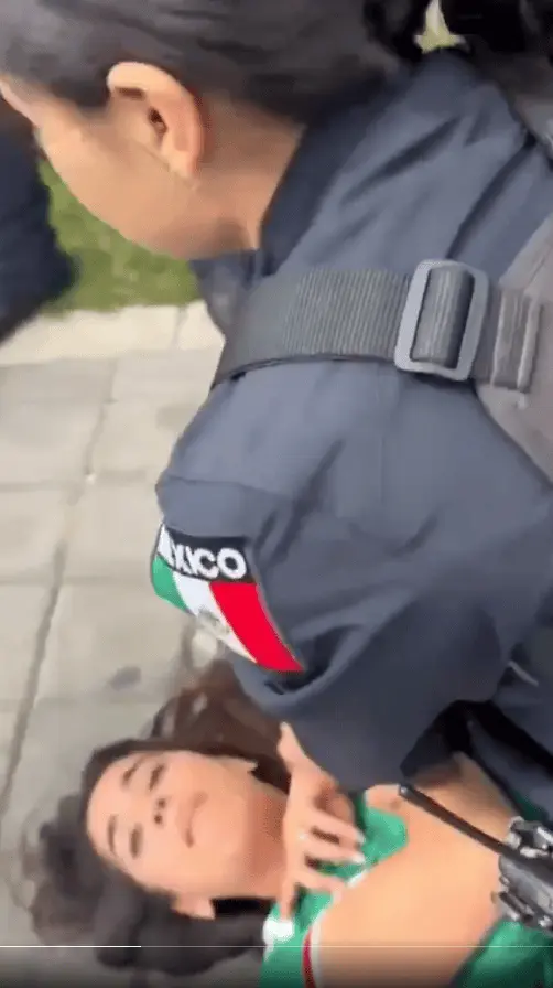 En los videos compartidos en plataformas digitales se observa cómo varios elementos policiales someten a una mujer mientras dos menores, presuntamente sus hijos, lloran y piden que la dejen en libertad. Captura de pantalla.